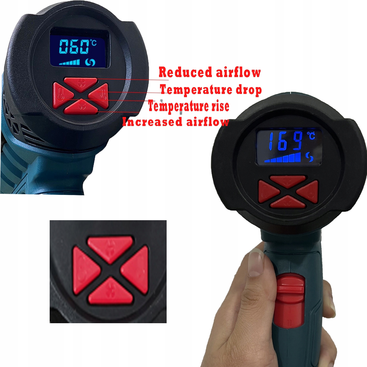 OPALARKA ELEKTRYCZNA DYSZE PŁYNNA REGULACJA Z LCD+6BIEGI 7AKCESORIA 60-650C Informacje dodatkowe regulacja temperatury