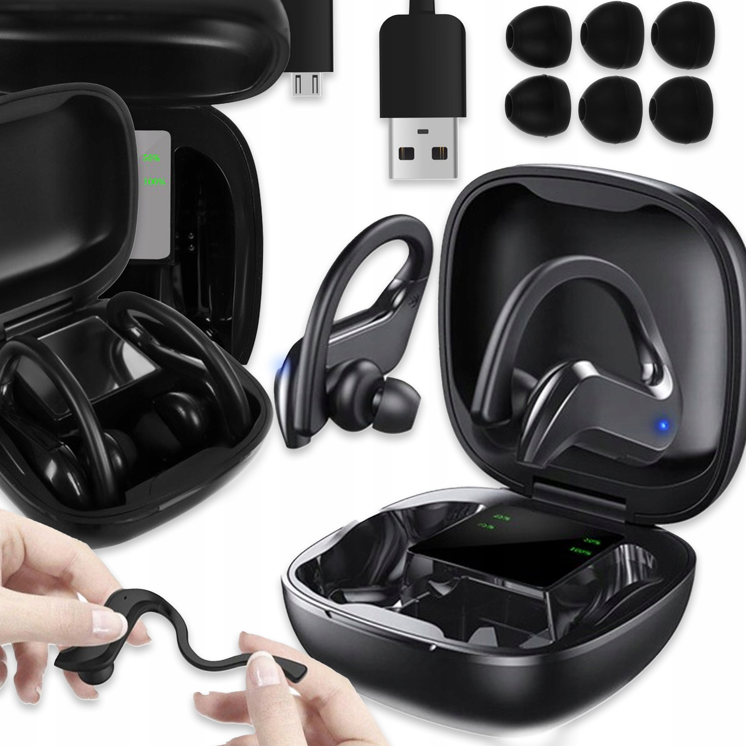 SŁUCHAWKI DOKANAŁOWE BLUETOOTH 5.0 BEZPRZEWODOWE POWEBANK SPORTOWE DOTYKOWE