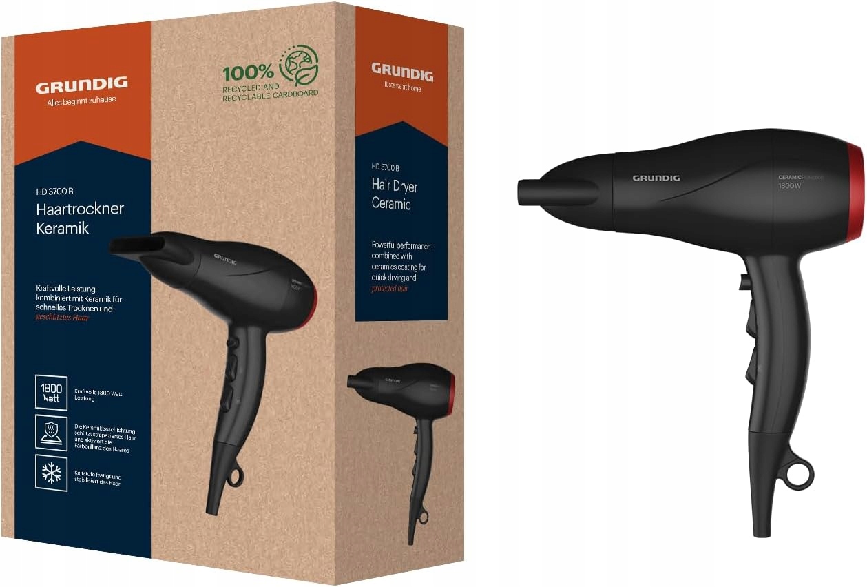 Suszarka do włosów 1800W Zimny Nawiew Powłoka Ceramiczna Jonowa Grundig
