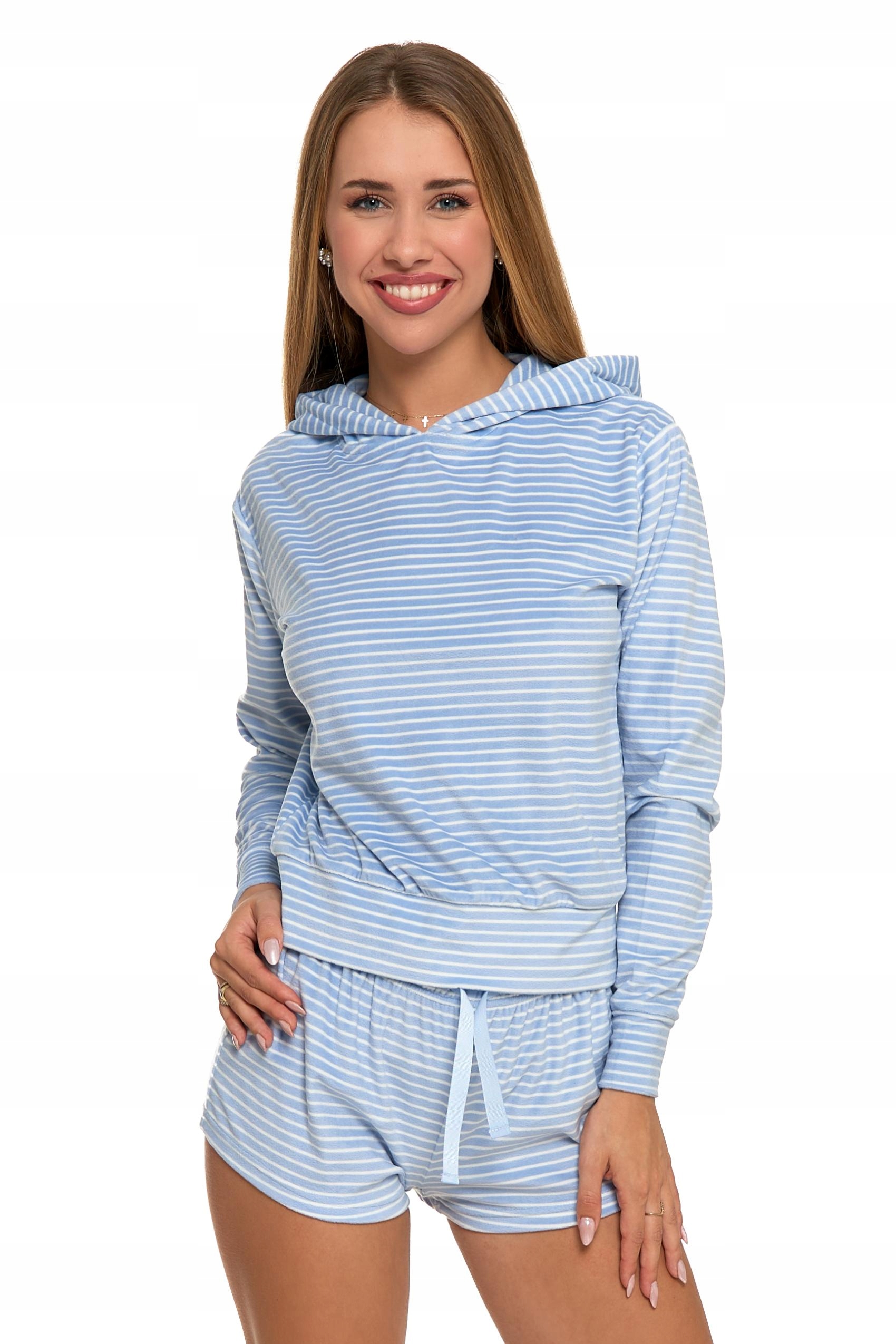 KOMPLET DRESOWY PIŻAMA Z KAPTUREM W PASKI WYGODNA WELUR HOMEWEAR MORAJ M Marka Moraj