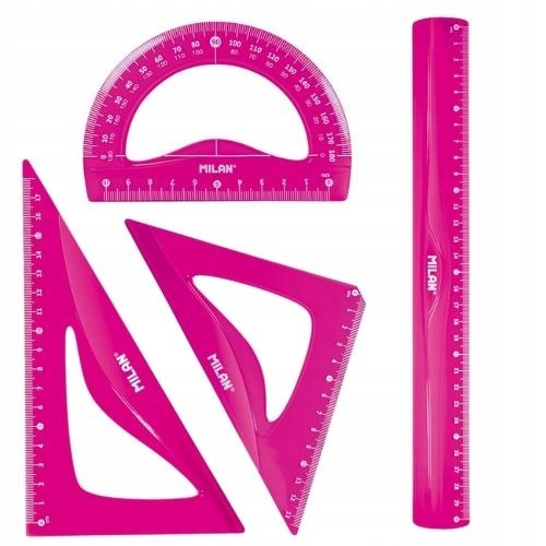 MILAN ZESTAW KREŚLARSKI ELASTYCZNY FLEX LINIJKA EKIERKI KĄTOMIERZ 4szt RÓŻ