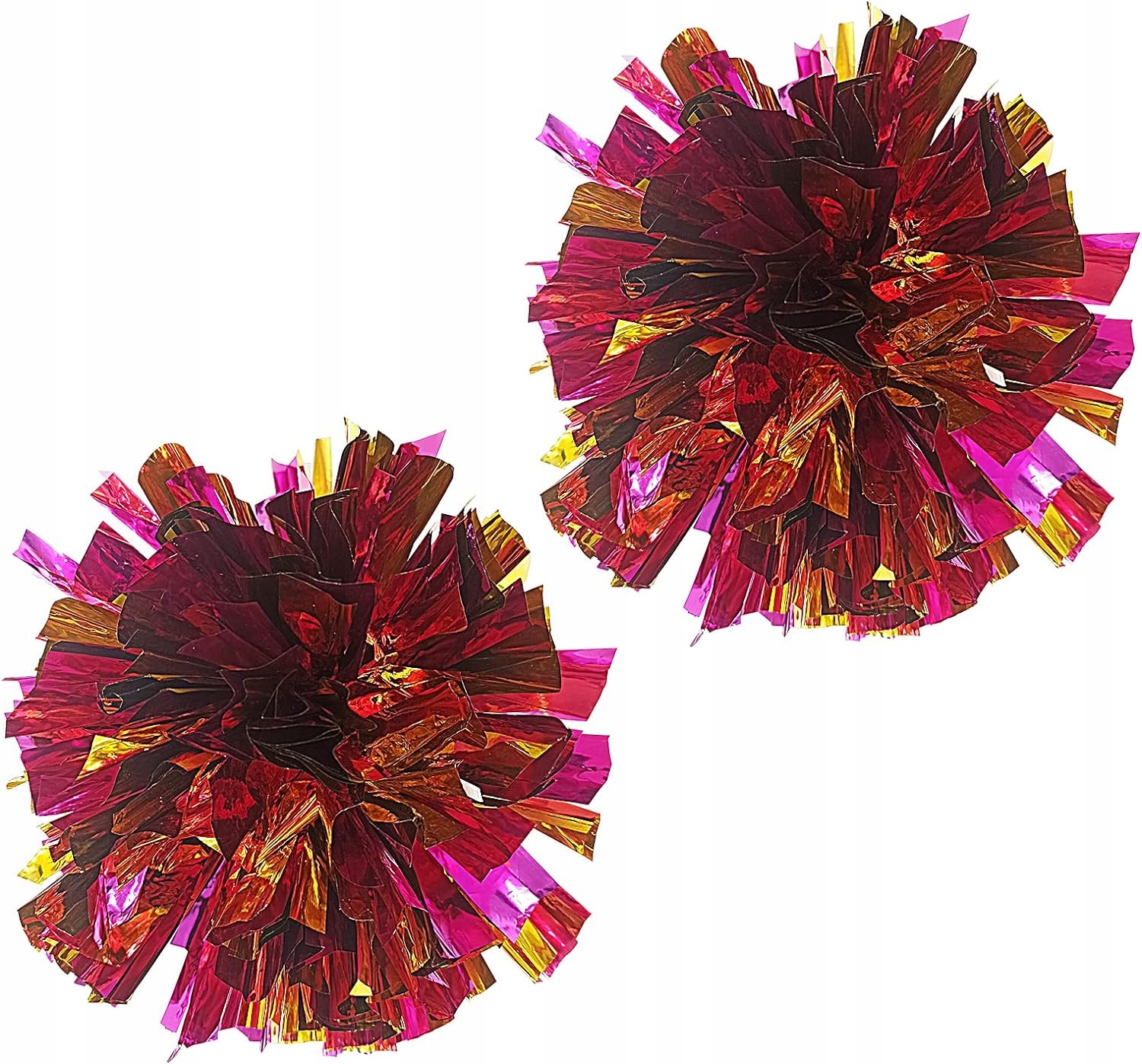 2xPOMPOMY Cheerleaderek Z Folii Szkolne Zawody Sportowe Czerwony Złoty 15cm