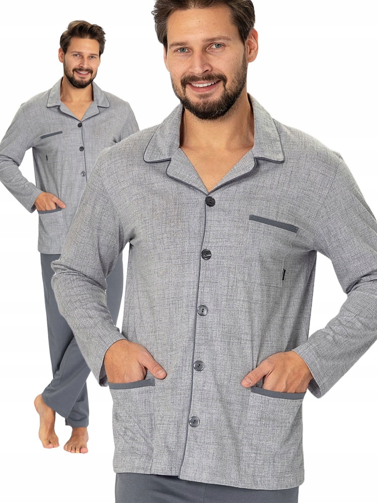 Hotberg Ambroži – elegantní šedé pánské pyžamo s rozepínacím límcem XXL