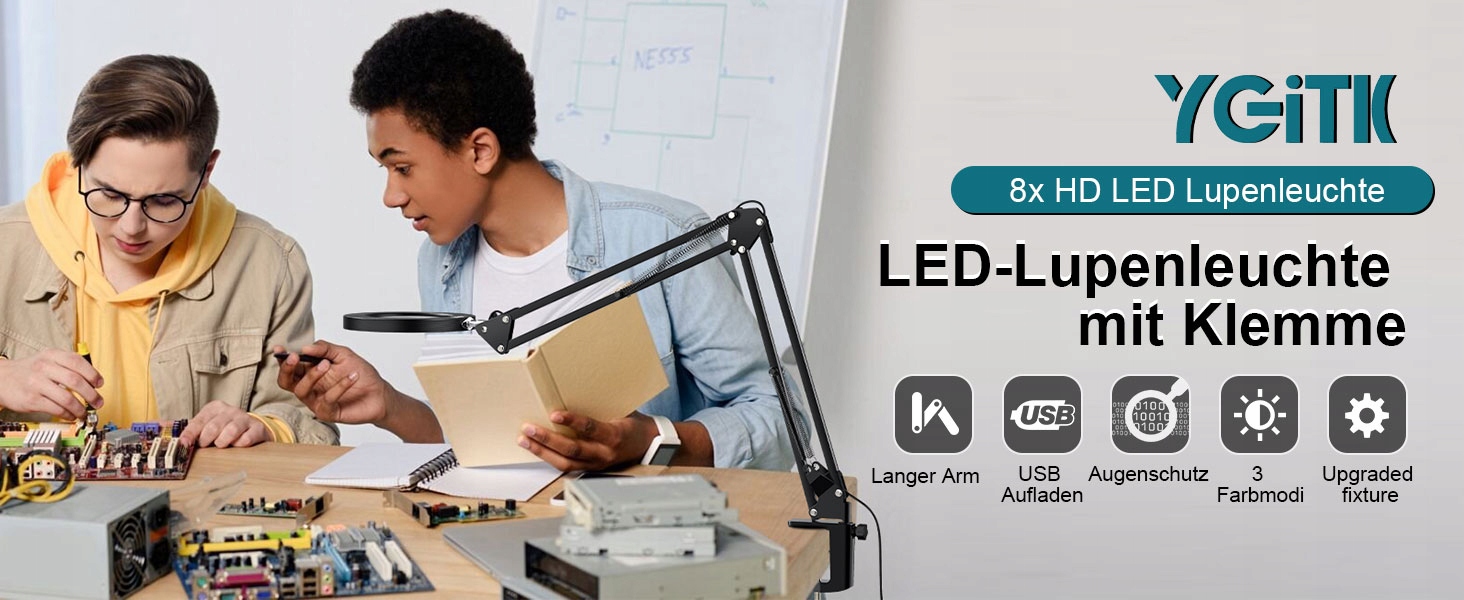 LAMPA LED SZKŁO POWIĘKSZAJĄCE 8X YGiTK 3 KOLORY 10 POZIOMÓW JASNOŚCI USB Rodzaj gwintu inny