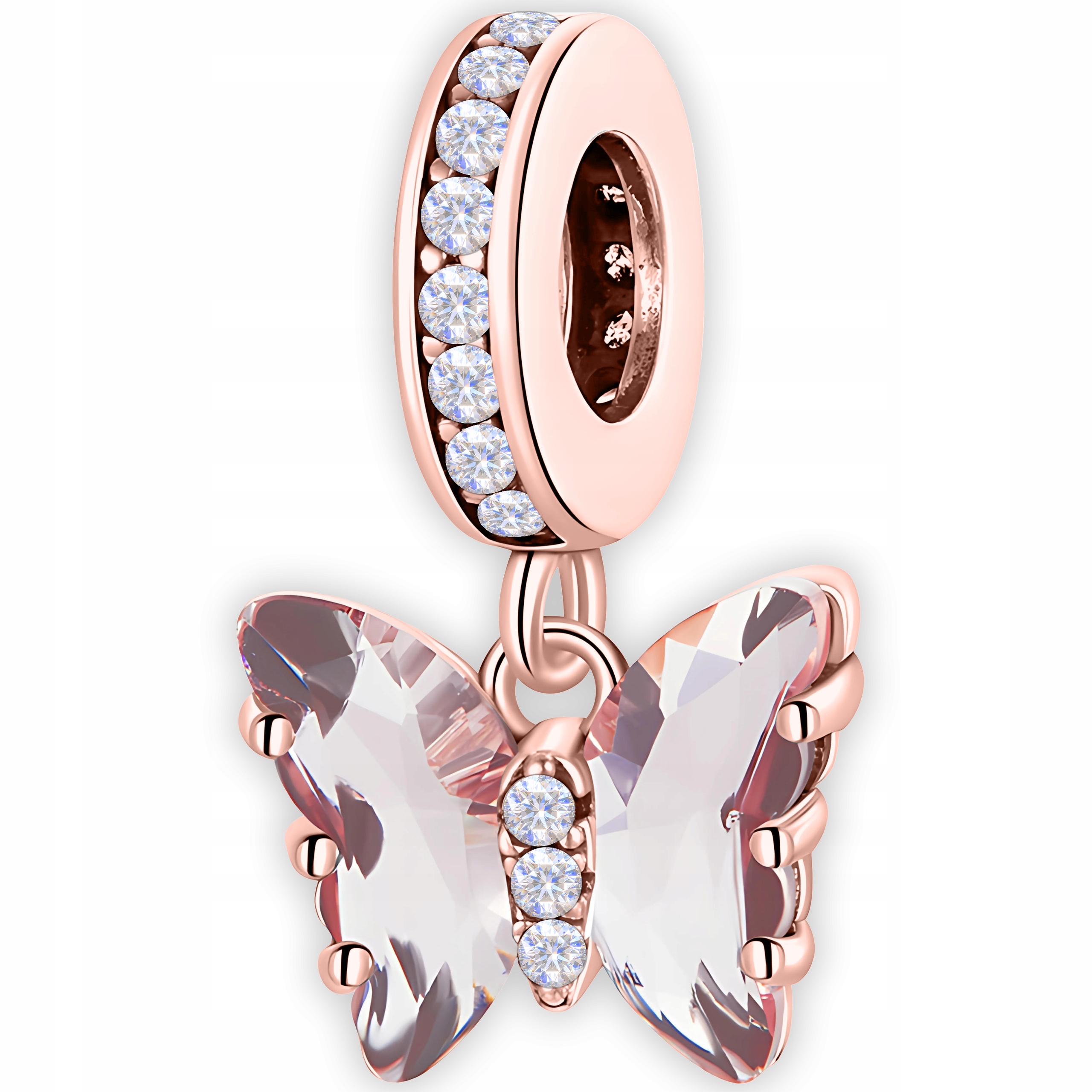 Charms Pozlacený Křišťálový Růžový Motýl Křišťál Motýlek Stříbro 925
