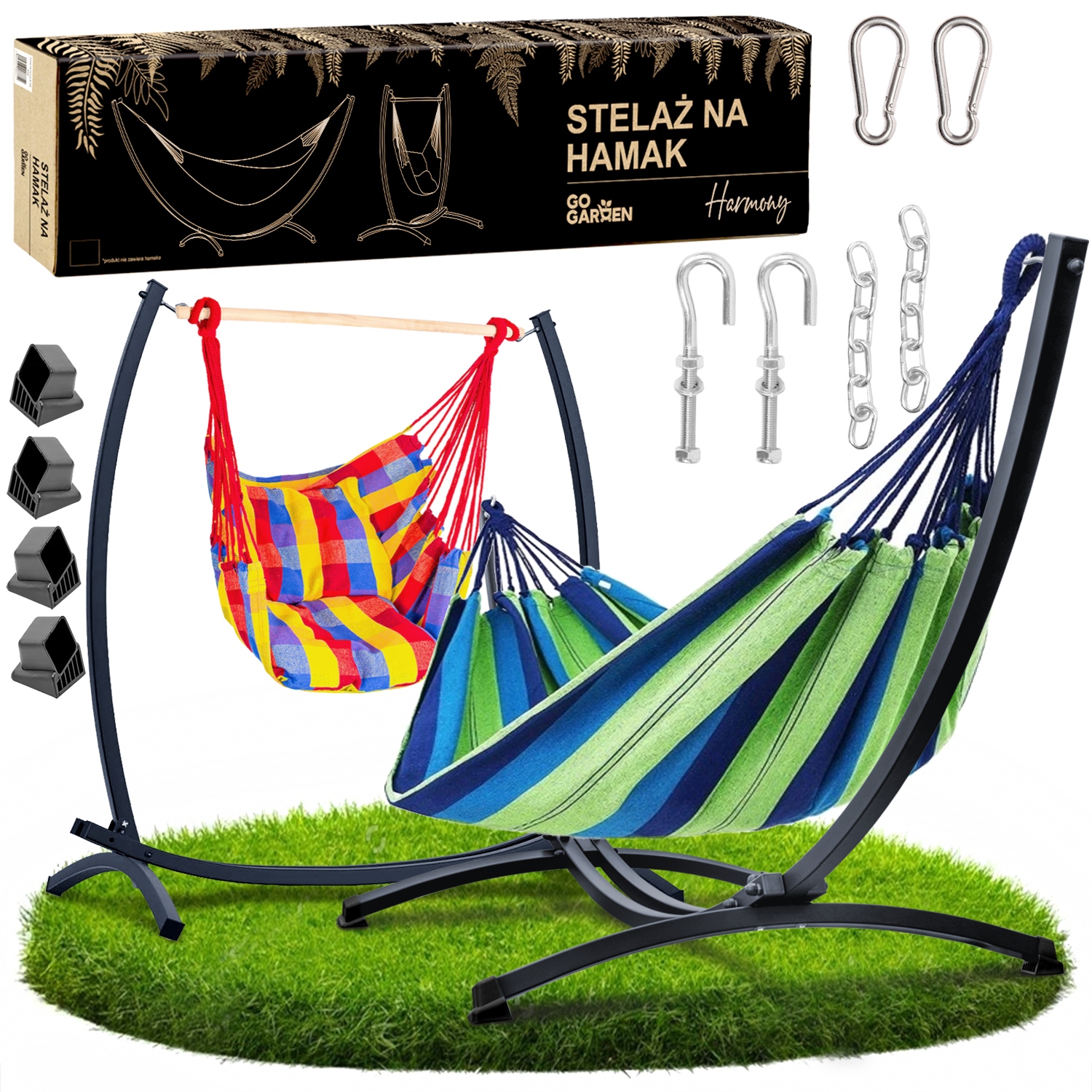 Hamak ze stelażem ogrodowy dwuosobowy stojak krzesło brazylijskie bujak