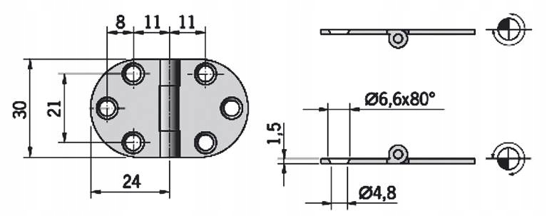 ZAWIAS 48X30X1.5 MM PRZEGUB GÓRNY NIERDZEWNY Grubość 1 mm