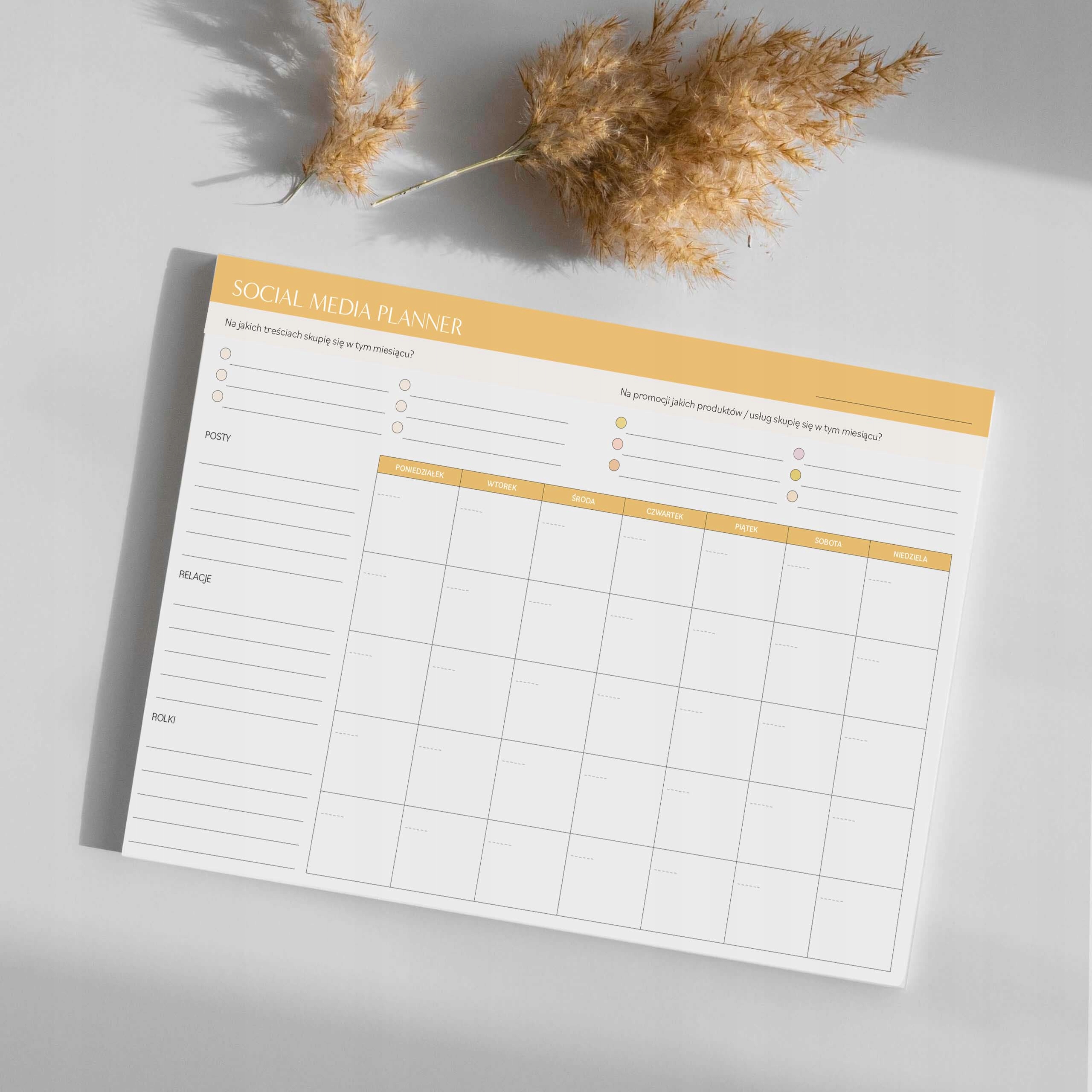 Biuwar, planer na biurko A4, Planer SOCIAL MEDIA miesięczny wyrywane kartki