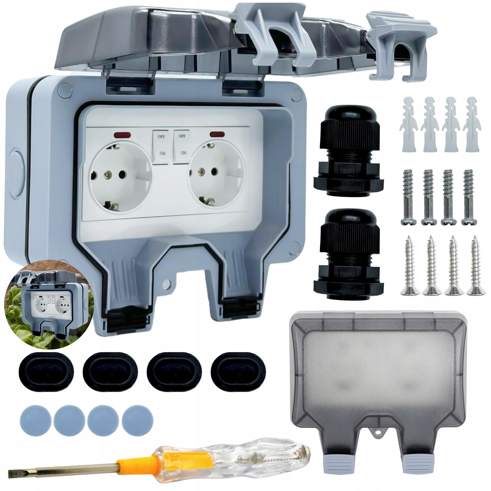 GNIAZDKO ELEKTRYCZNE OGRODOWE GNIAZDO ZEWNĘTRZNE WODOSZCZELNE HERMETYCZNE