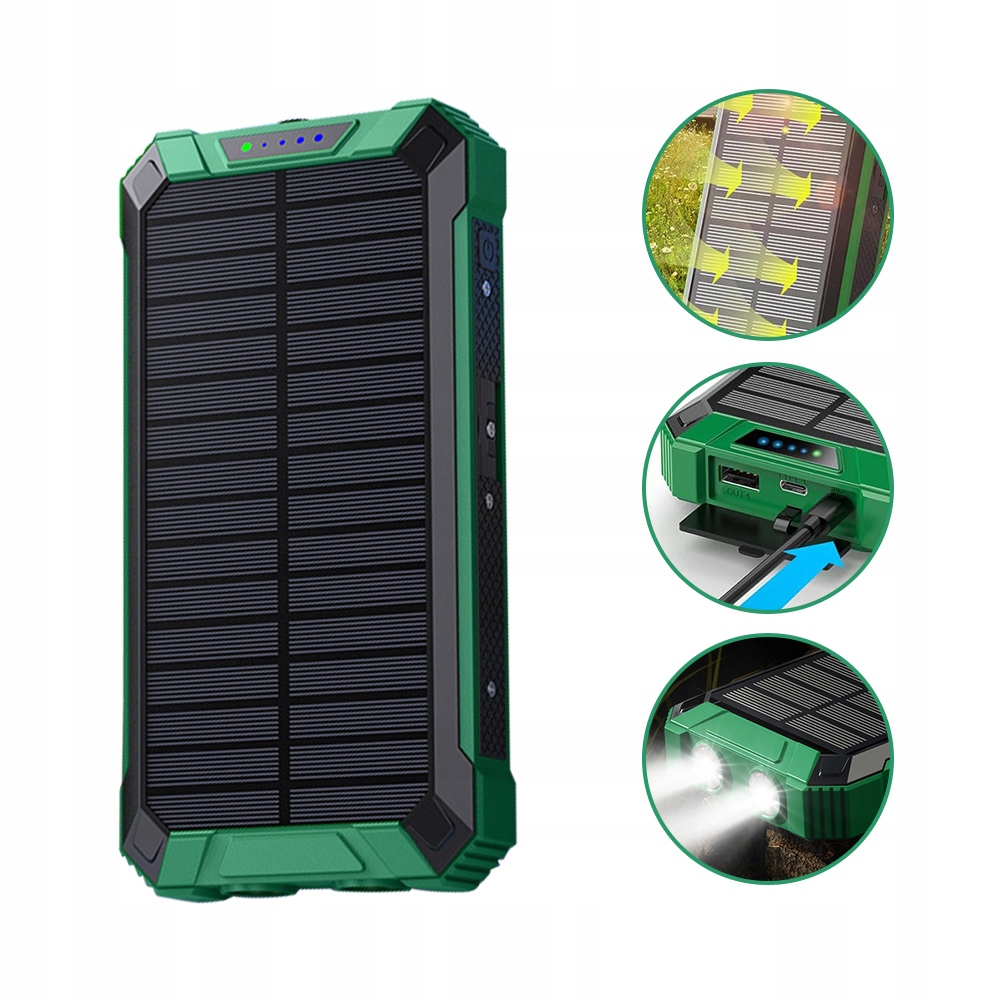 Powerbank Solar Ładowarka Indukcja 20000MAH 6X Usb Latarka Led