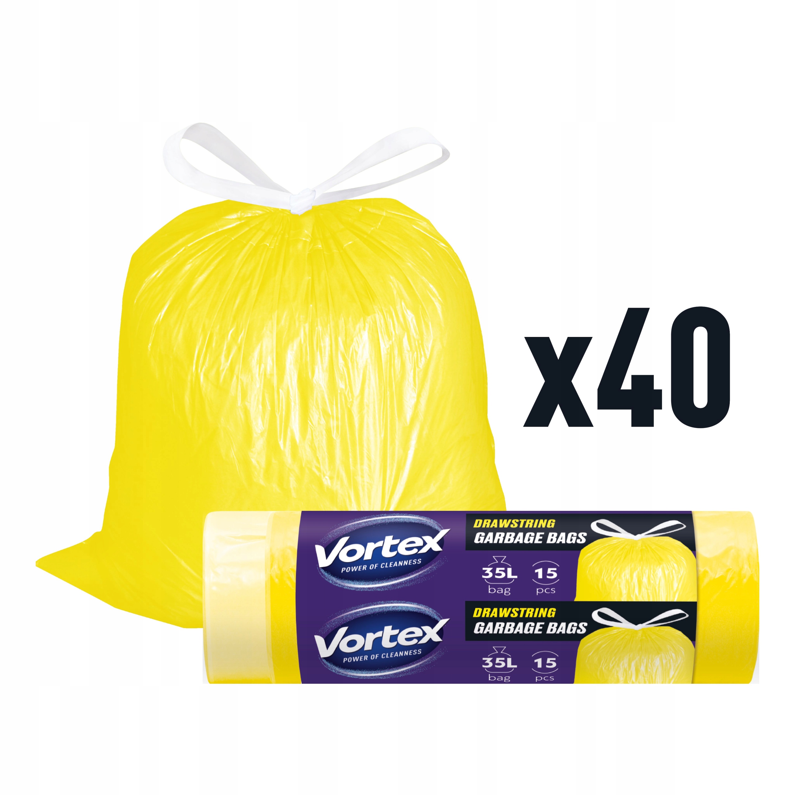 Levně Vortex pytle na odpadky Hdpe 35L15ks žluté s páskou (40 × 15ks) 600ks