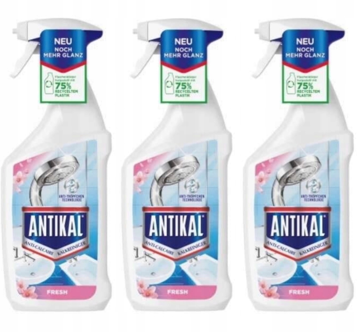 Levně 3x Antikal Fresh Květinový odvápňovač do koupelny 700 ml Sprej na kámen