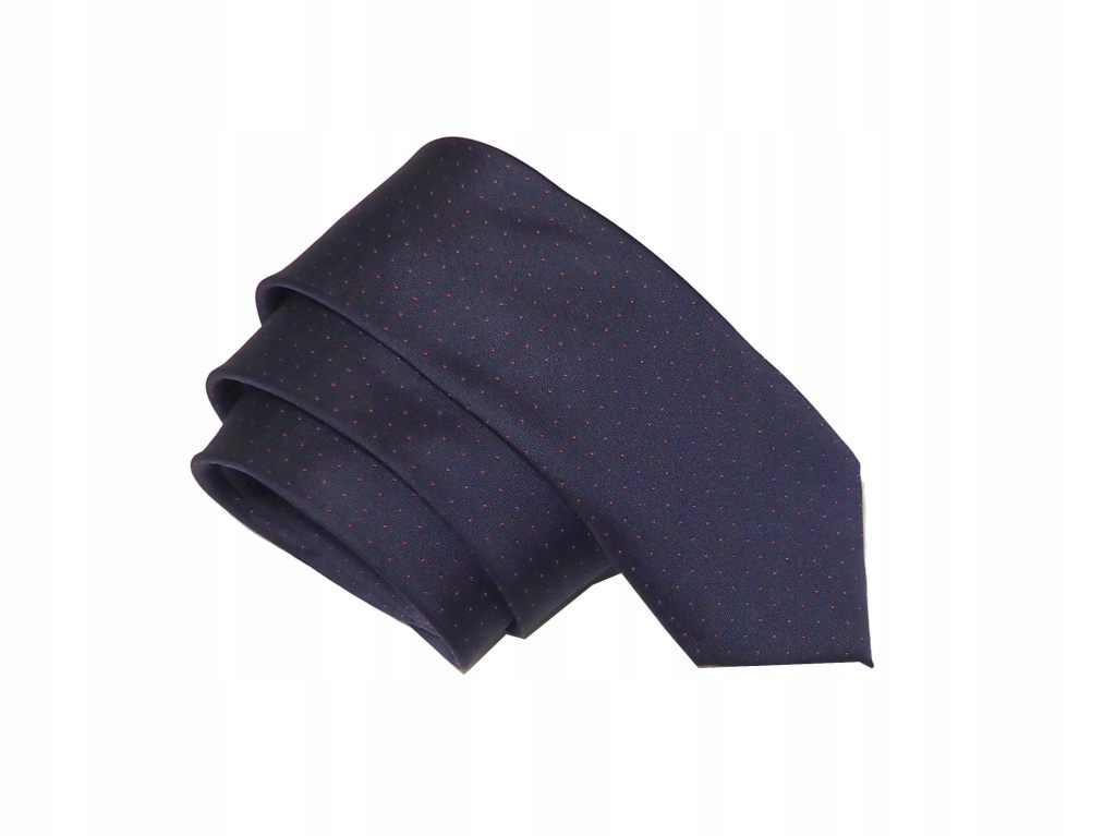 

krawat granatowy w czerwone kropki