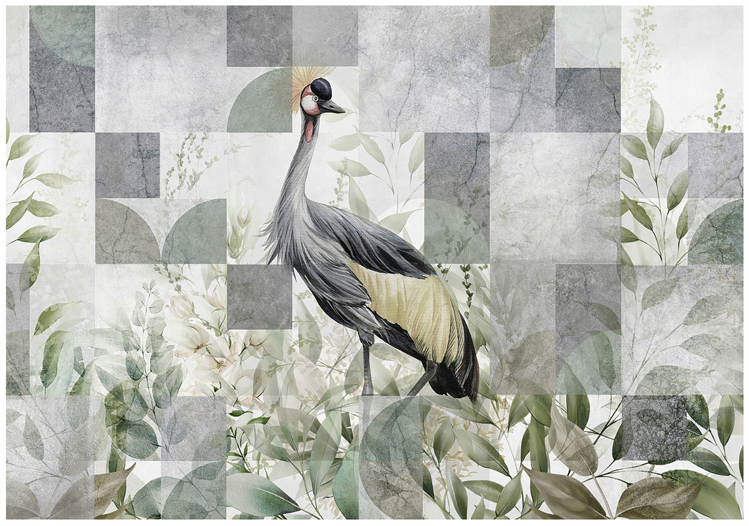 Vinylová Strukturálna Fototapeta Ptak Listy Art Deco Abstrakcia 254x184