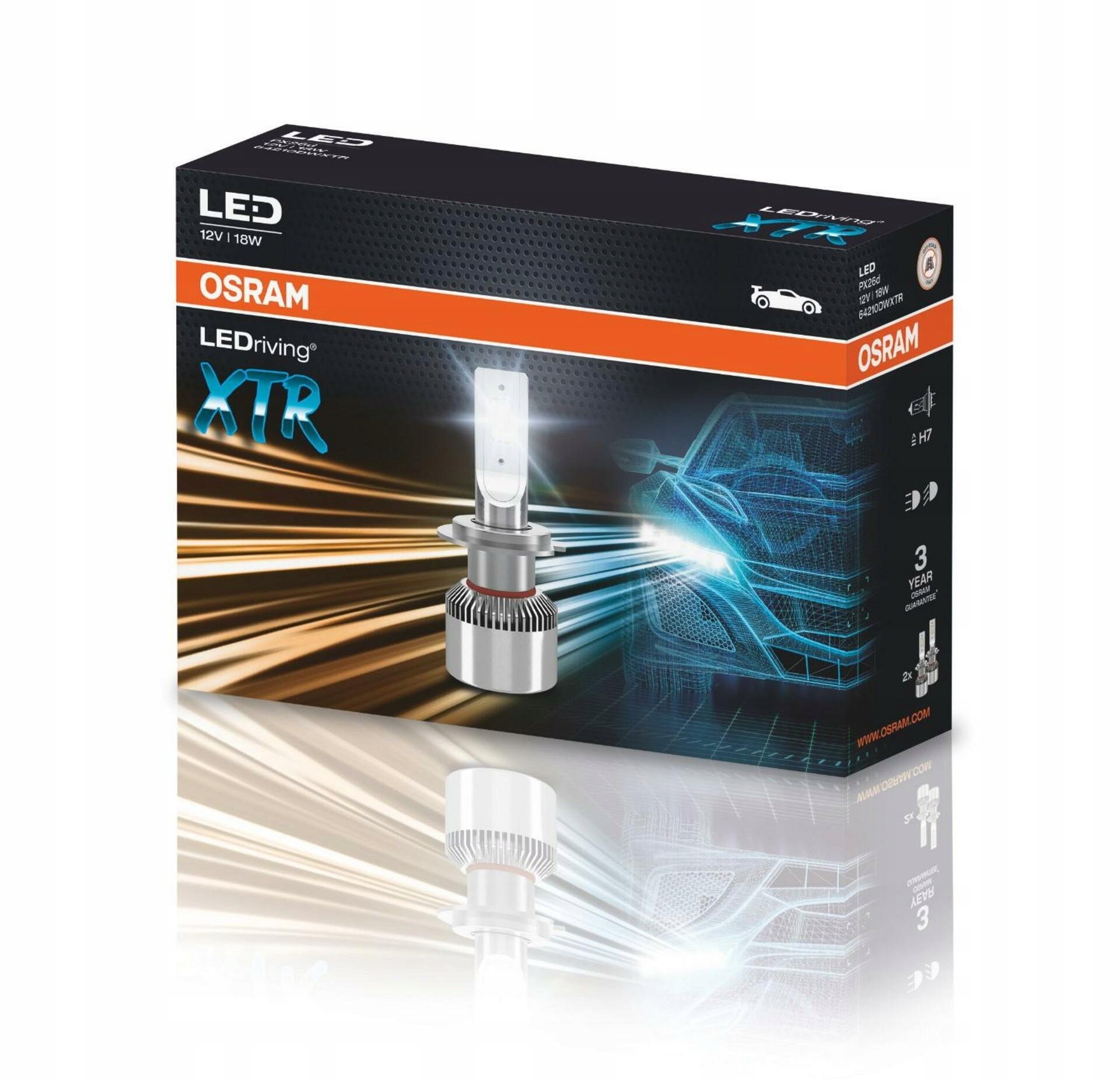 Osram LEDRiving Xtr H7 12V 18W PX26d 6000K studená biela 2ks 64210DWXTR