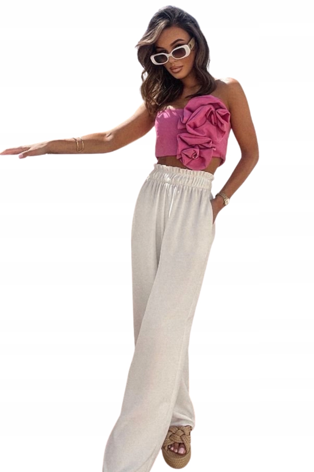 Široké Kalhoty S Gumou V Pase, Krémové Xs/s