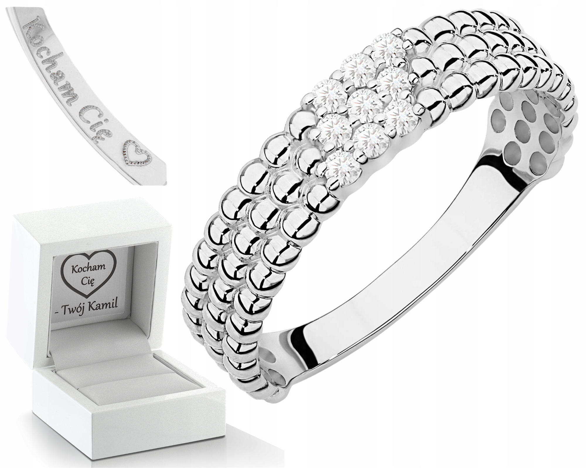 Bílé Zlato Prstýnek S Diamanty Koule Jako Dárek 585