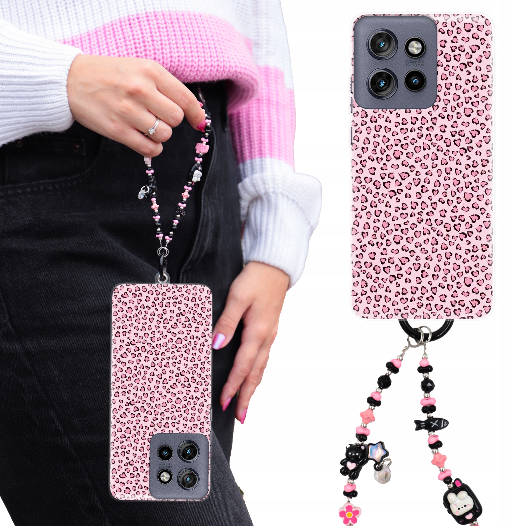 Puzdro Pre Motorola Edge 50 Neo Case Clear |tpu| Kľúčenka S Mačiatkom, Ružový Vzor