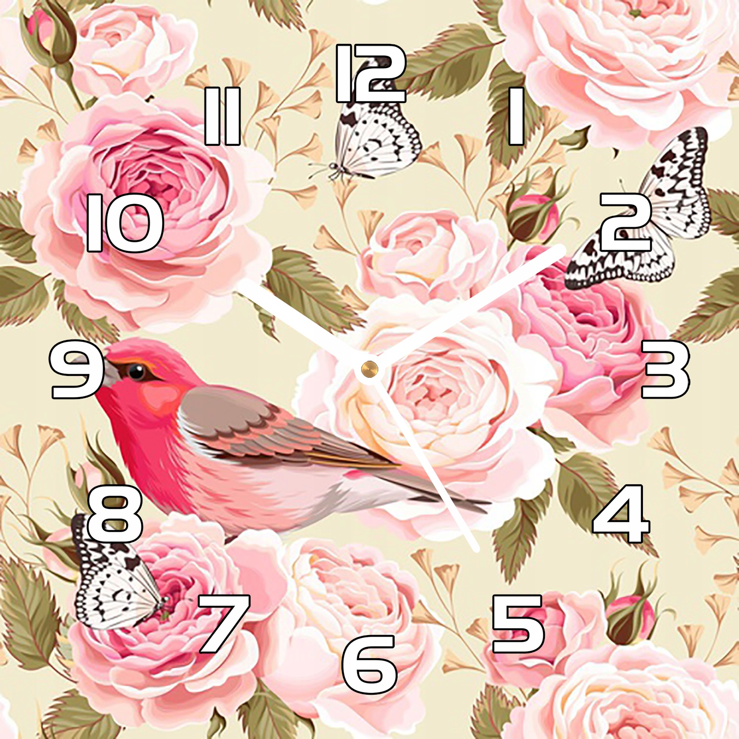 

Cichy zegar szklany Ptaki kwiaty i motyle 30x30 cm