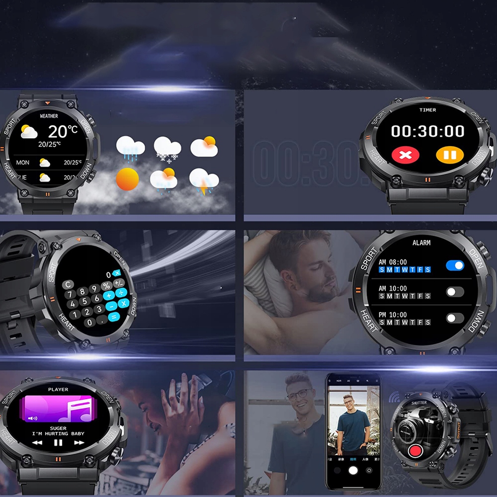 INTELIGENTNY ZEGAREK SMARTWATCH MĘSKI WODOODPORNY SPORTOWY BT 5.0 Rodzaj cyfrowe