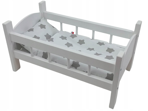 ŁÓŻECZKO DLA LALEK BIAŁE DREWNIANE +POŚCIEL