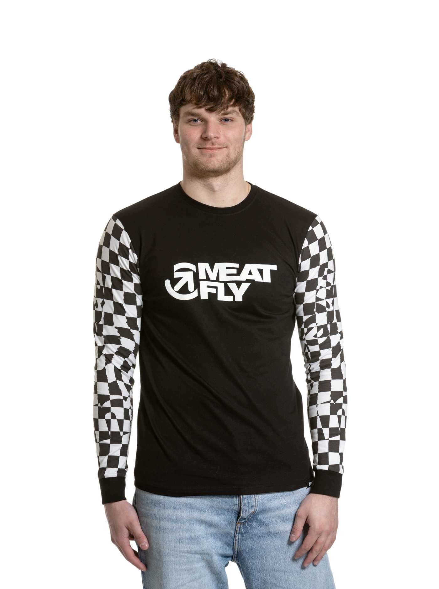 Meatfly Judgement Checkered pánské tričko s dlouhým rukávem, černé