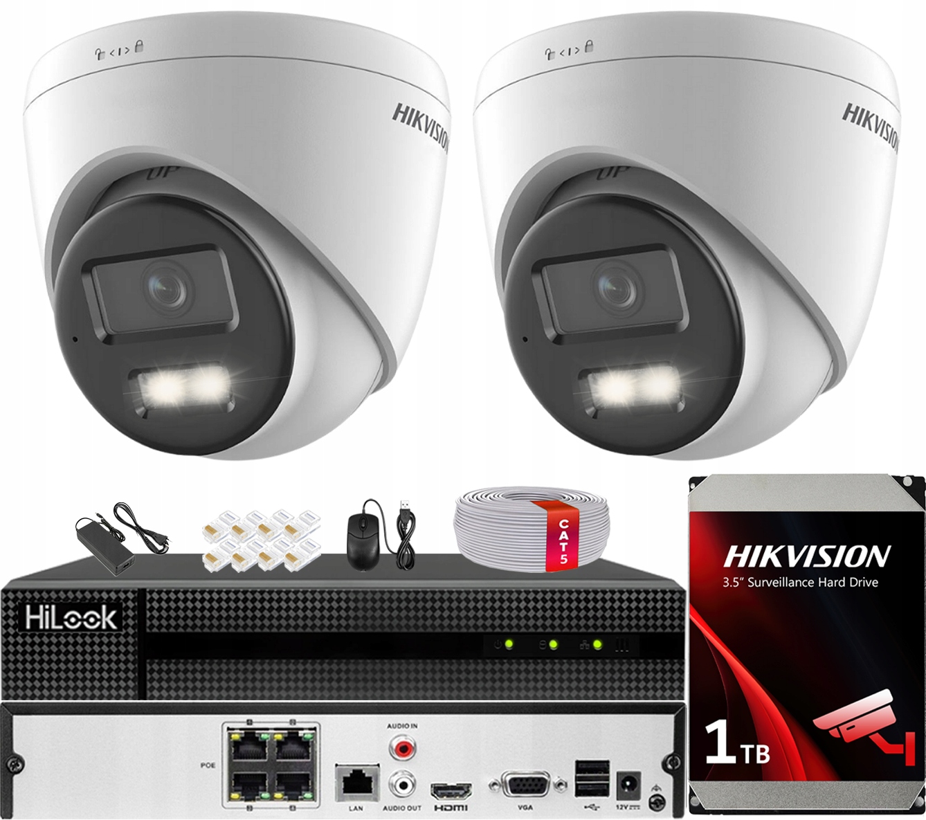 Zestaw Monitoringu Ip 4MPx 2 Kamery Smart Hybrid Light Dysk Hikvision 1TB