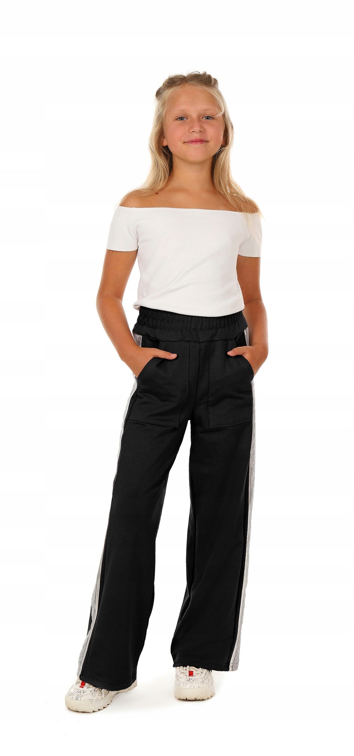 Szerokie spodnie dresowe WIDE LEG Lampas roz.146 czarne Produkt PL Rozmiar (new) 146