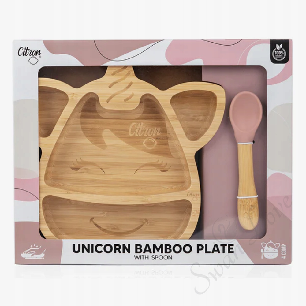 CITRON Talerzyk Bambusowy z Przyssawką z Łyżeczką - Unicorn