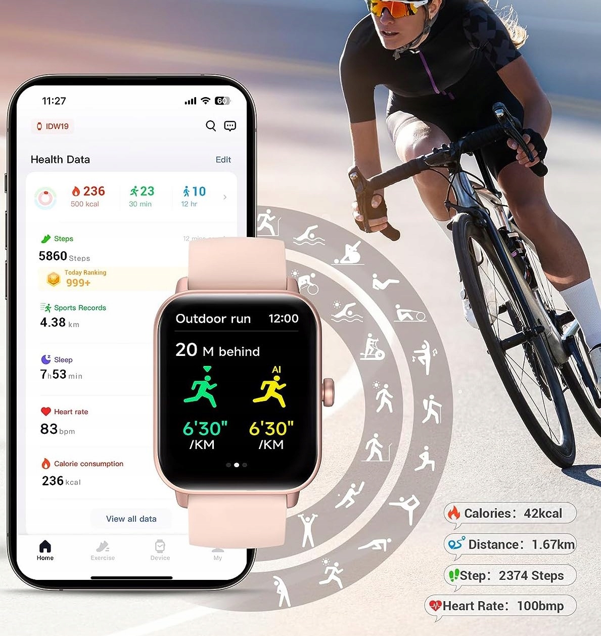 SMARTWATCH ZEGAREK DAMSKI POLSKIE MENU POŁĄCZENIA 2 PASKI SPORT ZDROWIE Komunikacja Bluetooth