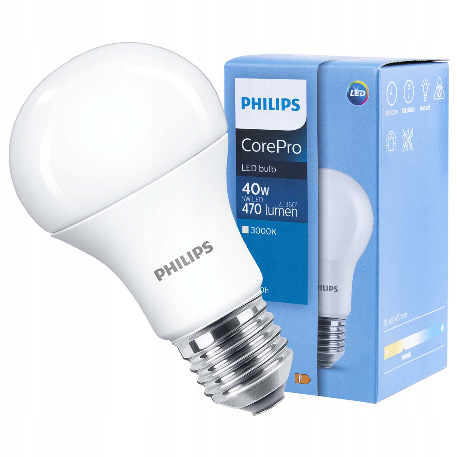 

Żarówka Led A60 E27 5,5W=40W 470lm Philips 830K
