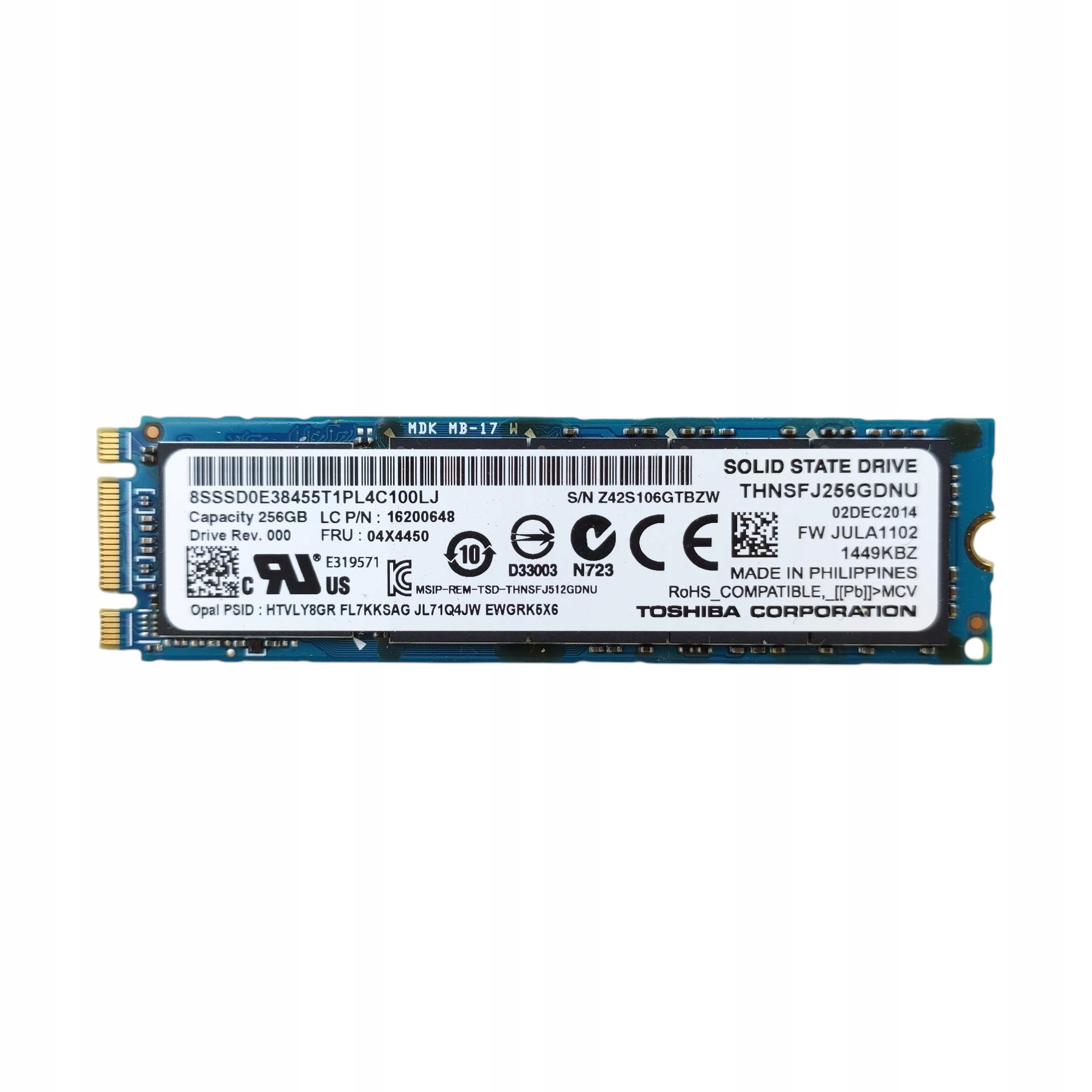 ③-W975-TOSHIBA SATA M.2 256GB SSD 4点 Toshiba KSG60ZMV256G - 256GB M.2 2280 SATA III NGFF Solid