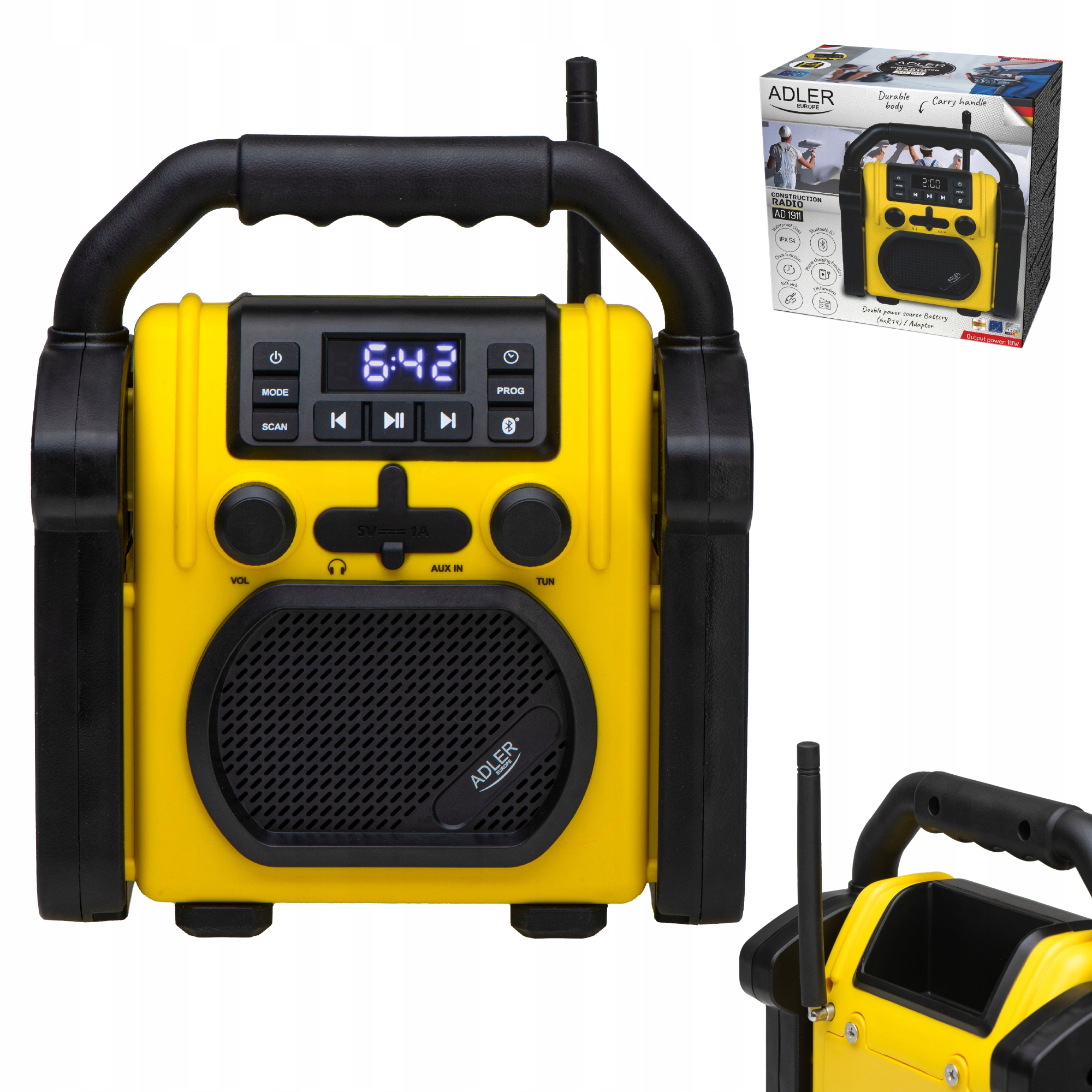 Radioodtwarzacz ADLER AD 1191 Bluetooth żółty