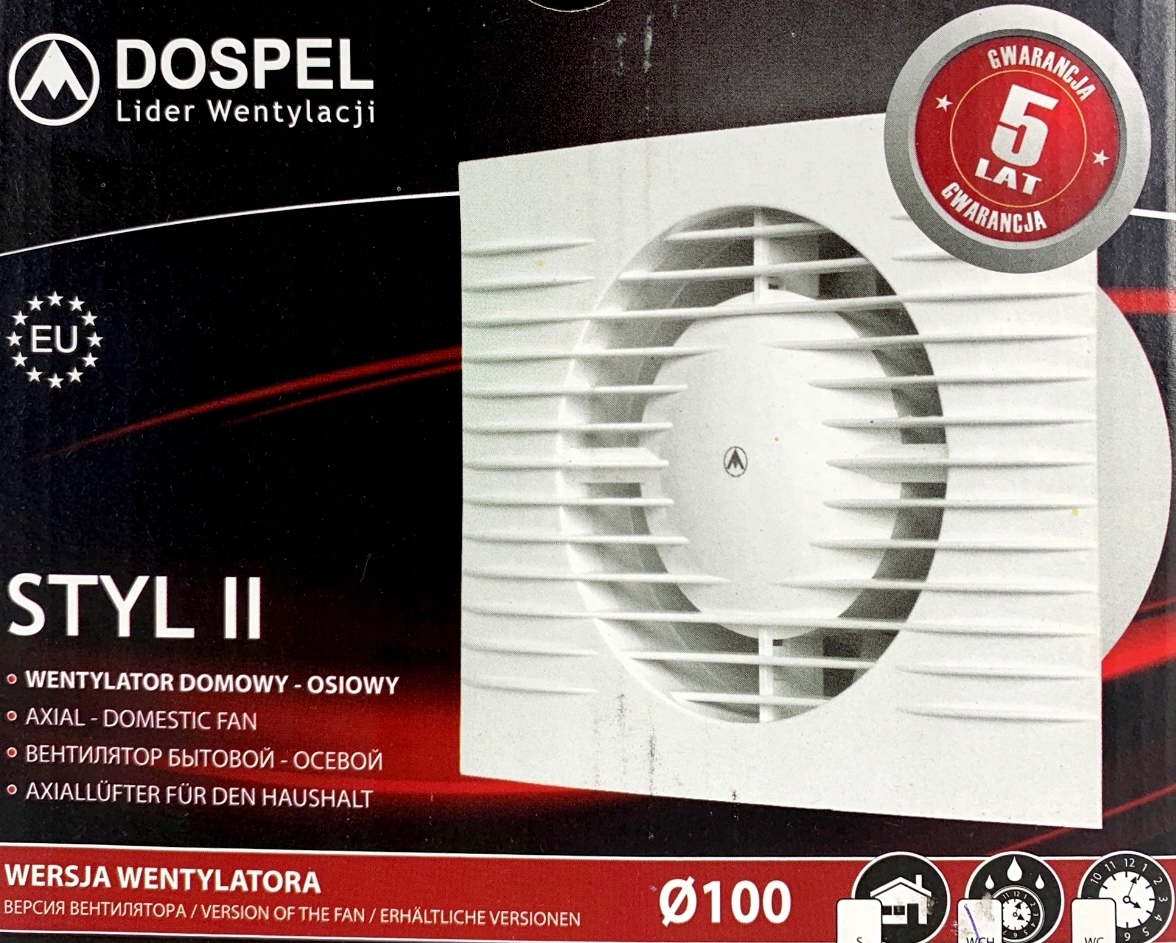 Wentylator łazienkowy DOSPEL fi 100 Timer Czujnik Średnica 100 mm
