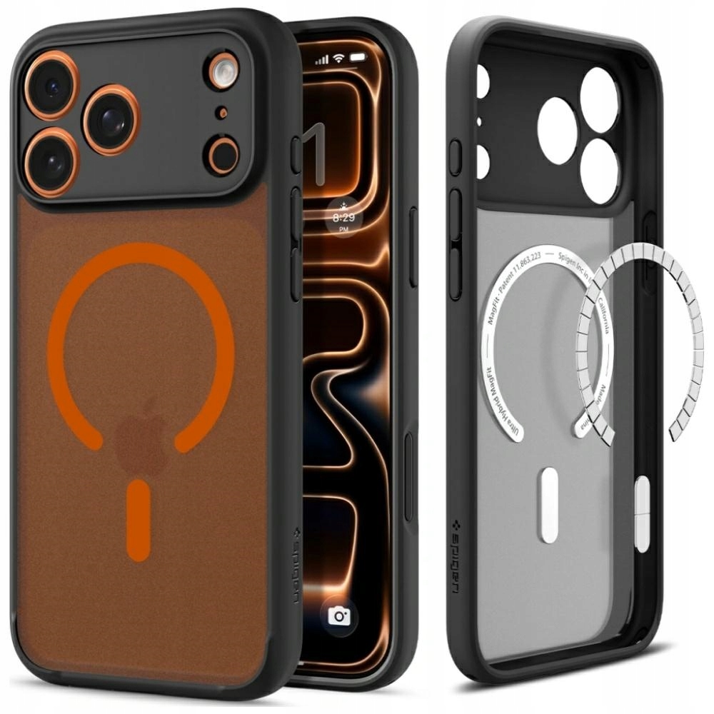 Pouzdro Spigen Ultra Hybrid Mag MagSafe pro iPhone 17 Pro černo-oranžové