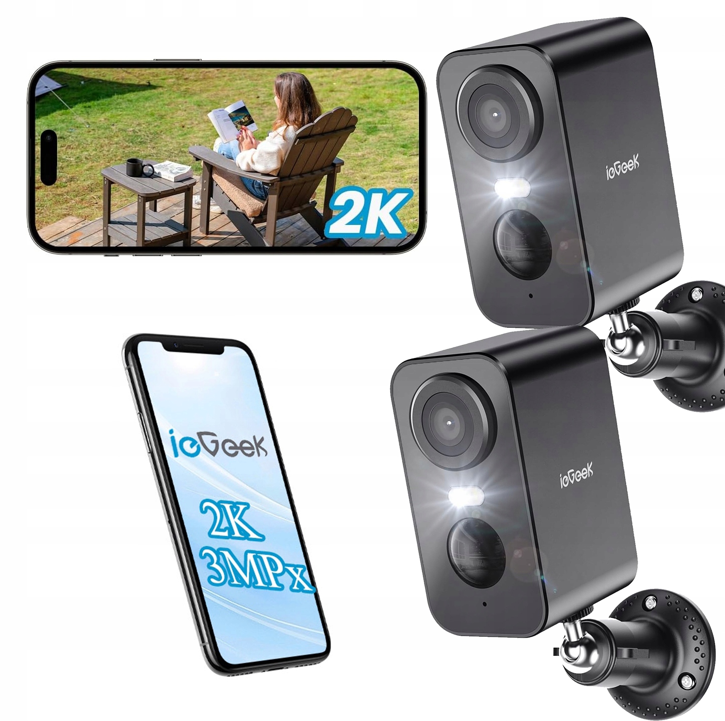 Venkovní Wifi Kamera Kamery 2K 3MPX 4X Zoom Bezdrátová Aplikace 2ks