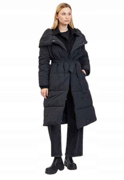 Tamaris Péřový Kabát S Páskem A S Kapucí Černý 44 6BB