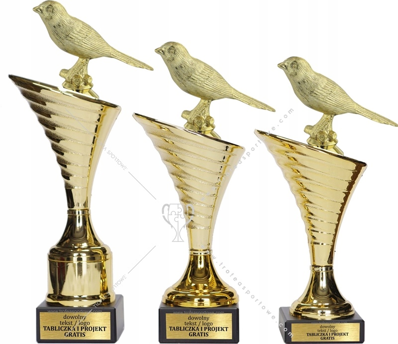 Piękny złoty Komplet puchar z figurką Kanarek 26-23-22 + GRAWER GRATIS