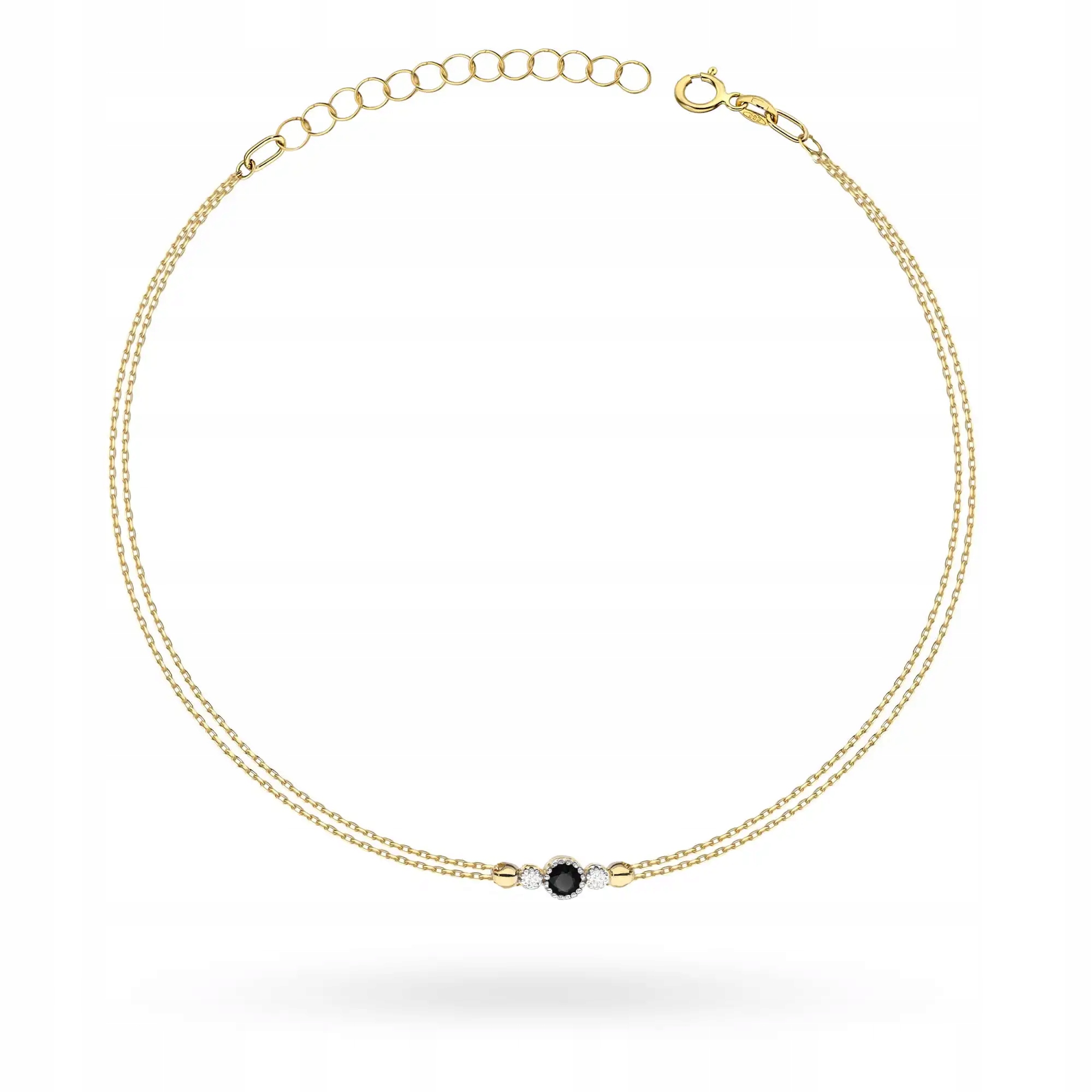 Zlatý náramek 585 s černým diamantem 0,12 ct, efektní, lesklý, 14kt