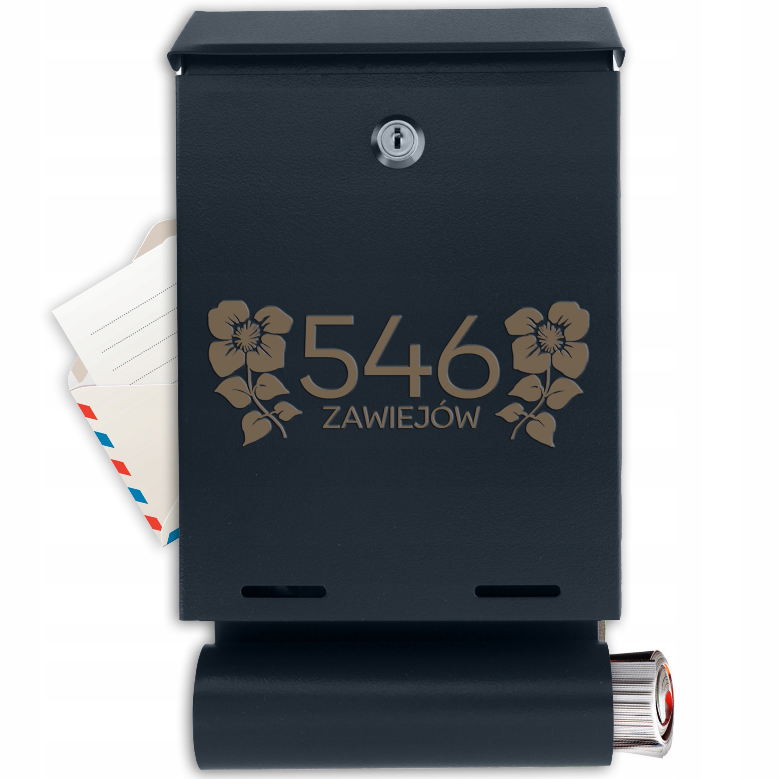 Poštovní Schránka S Vaší Adresou A Číslem Na Dopisy Antracit S Tubou Květiny