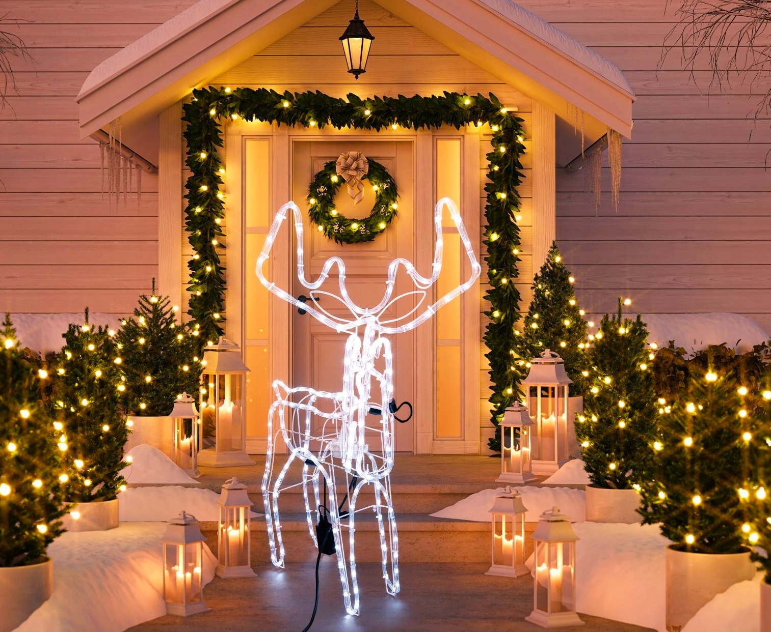 RENIFER LED ŚWIECĄCY OZDOBA ŚWIĄTECZNA ZEW LAMPKI BIAŁY ZIMNY Motyw renifer