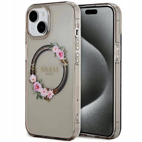 Guess Iml Flowers Pouzdro na věnec pro Magsafe pro iPhone 15 14 13 černé
