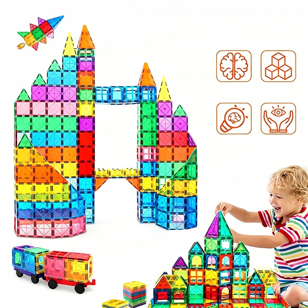 100x Zestaw Duże Klocki Magnetyczne Konstrukcyjne 3D Panele Magnetic Tiles