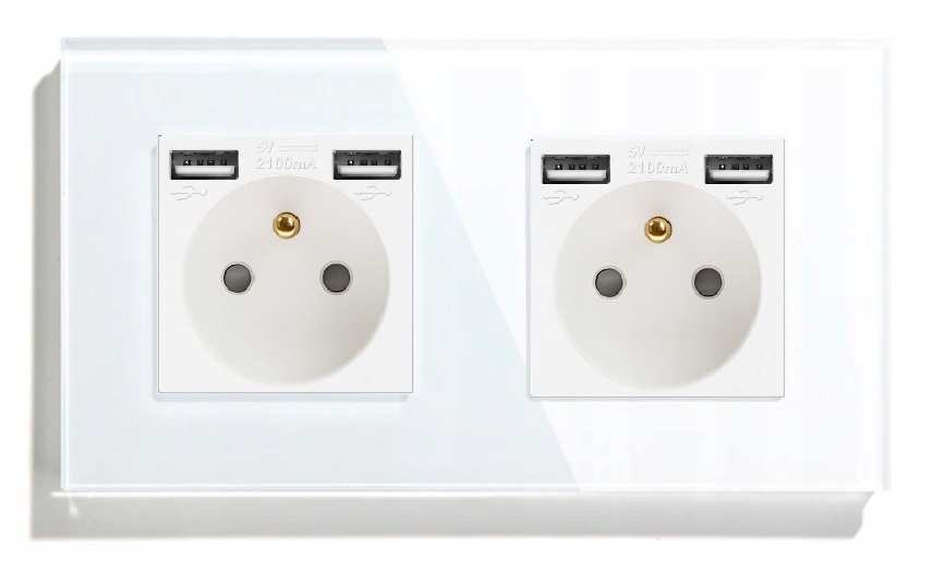 Skleněná Zásuvka Dvojitá Usb A+a Kontakt Zásuvka 16A Sklo 157 mm