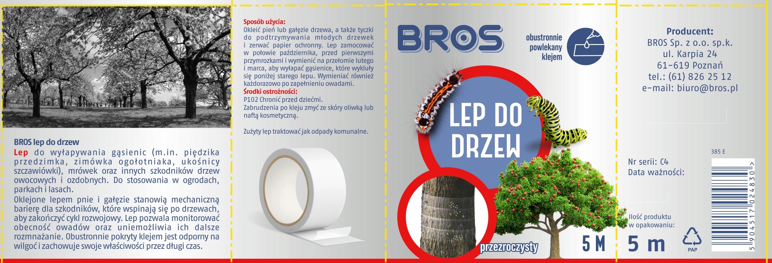Bros LEP TAŚMA OPASKA DO DRZEW WYŁAPUJE SZKODNIKI Kod producenta 385