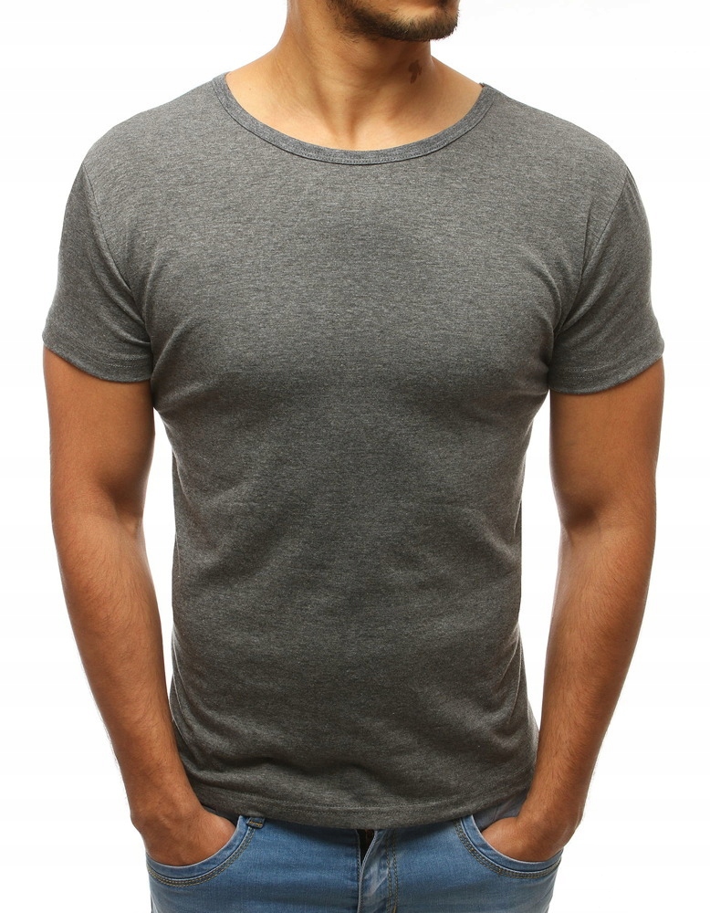 

T-shirt Męski Bez Nadruku Antracytowy rx2576 - M