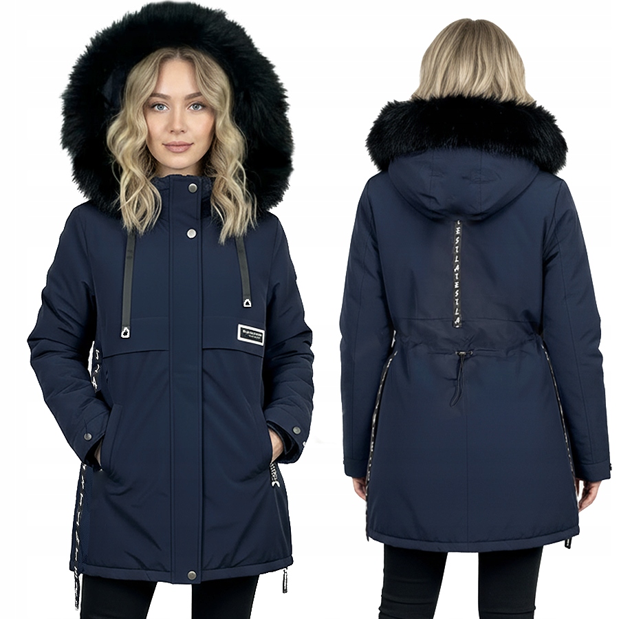 Dámská Delší Zateplená Zimní Bunda S Kapucí A Kožešinou 7XL