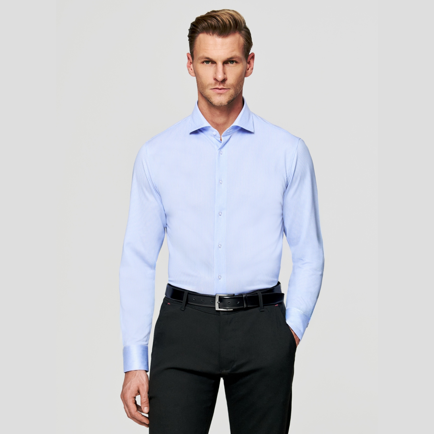 Modrá pánská košile Jednoduchý střih Žebrovaný vzor Pako Lorente vel S