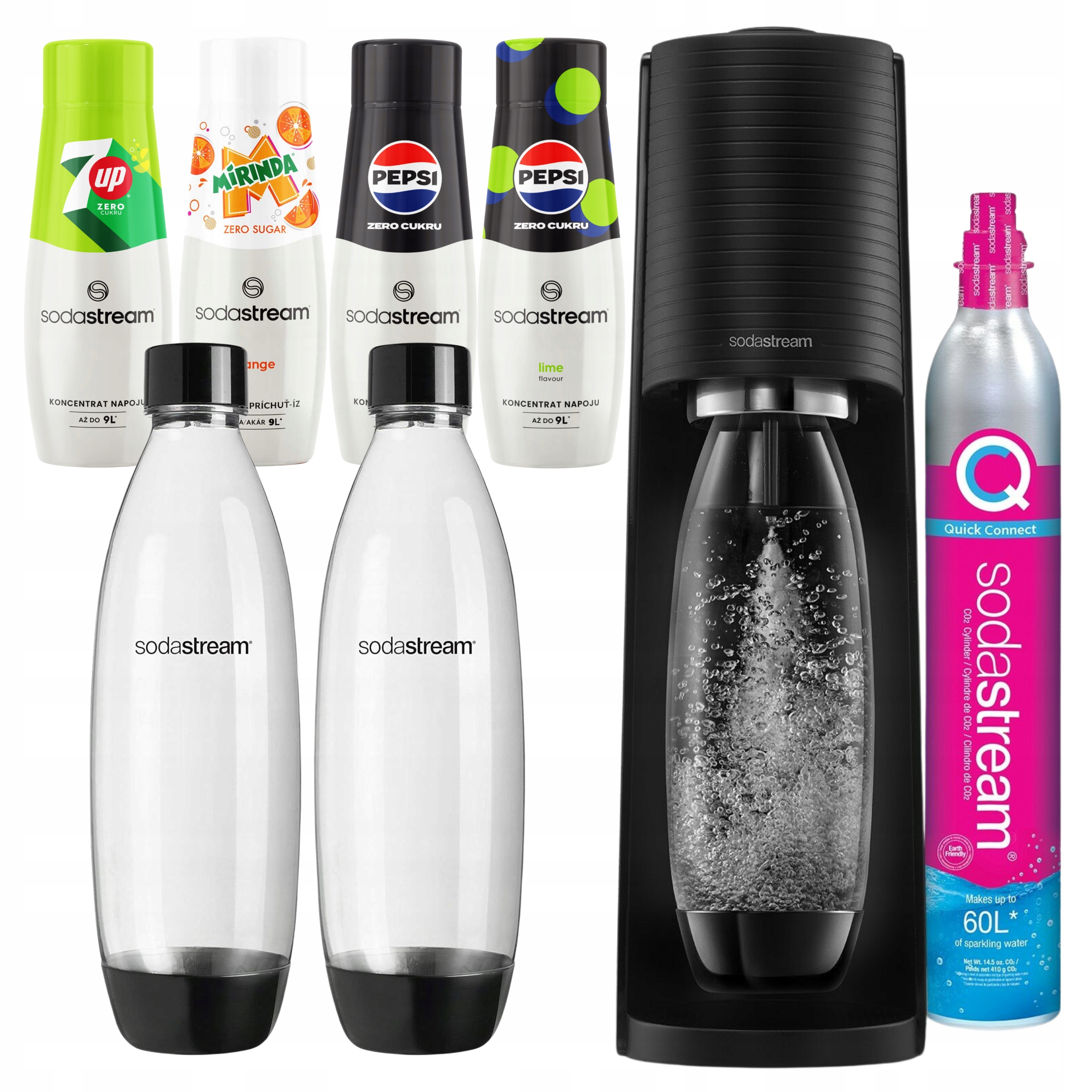 Saturator Sodastream Terra 2 Butelki Pepsi Max, 7UP Free, Mirinda Bez Cukru