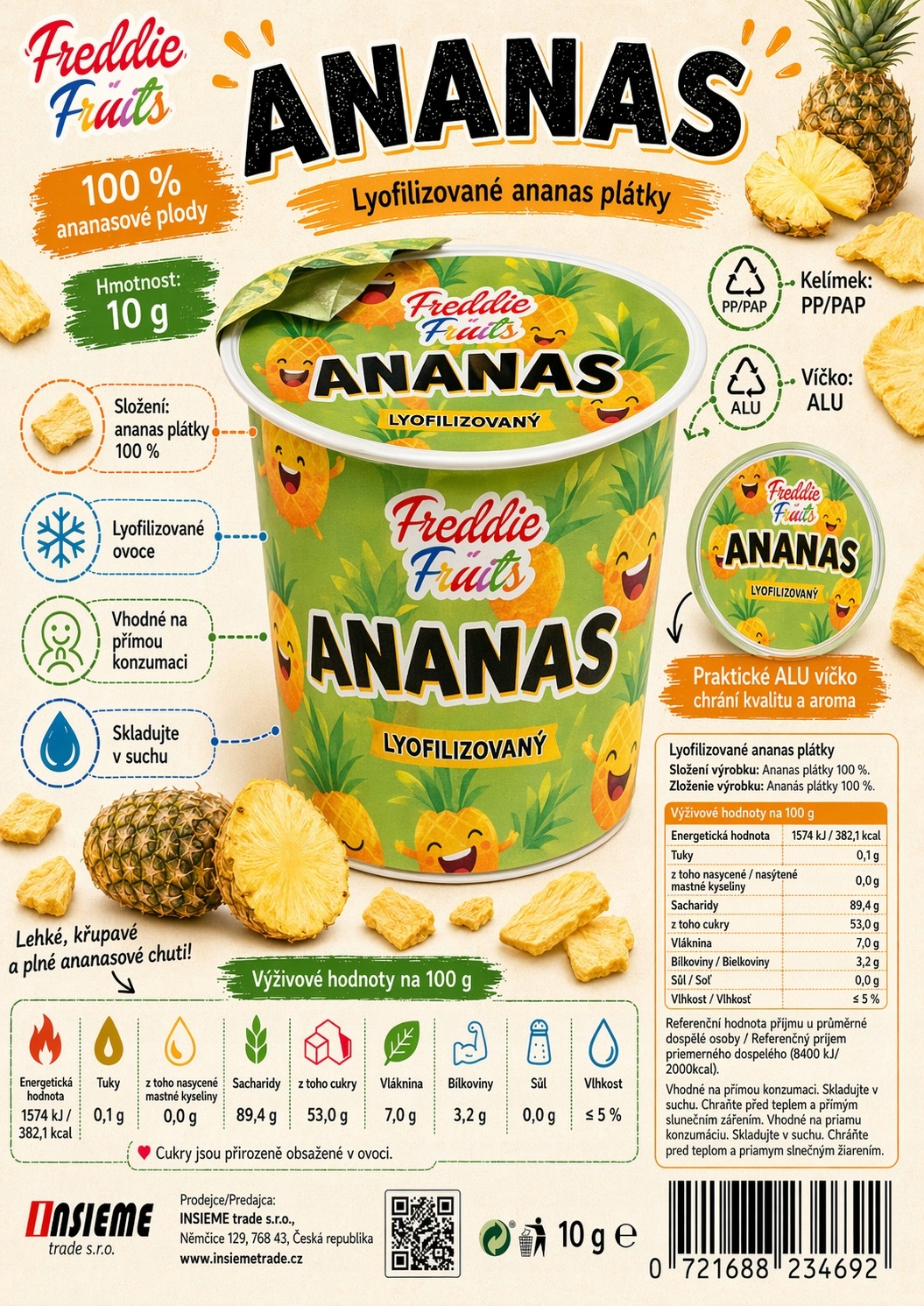 Lyofilizovaný ananas Freddie Snack - plátky 10g